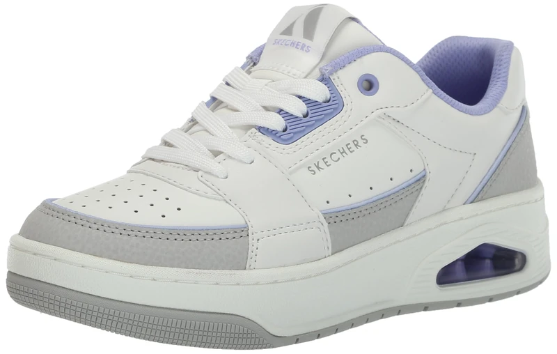 Skechers Women's Uno Court Courted Style Sneaker, White Leather/Lav Duraleather Trim, 5 UK