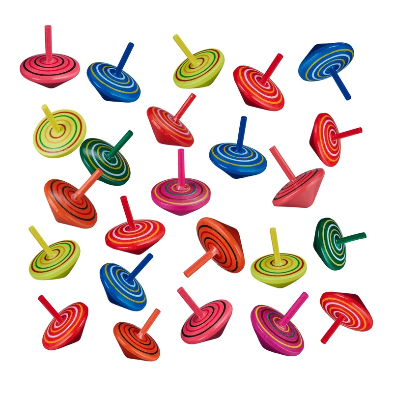 Relaxdays Set of 24 Spinning Tops, Wooden Toys for Children, Party Bag Favours, Boys & Girls, Birthday, Multicoloured, Wood, 4.5 x 4 x 4 cm - Image 1