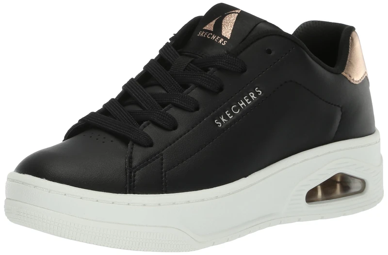 Skechers Women's Uno Courted Style, Black Leather/Rose Gold Duraleather, 7 UK
