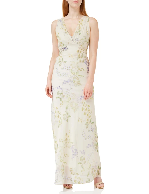 Hope & Ivy The Mira Sleeveless V-Neck Tie Back Maxi Dress, Ivory, UK16