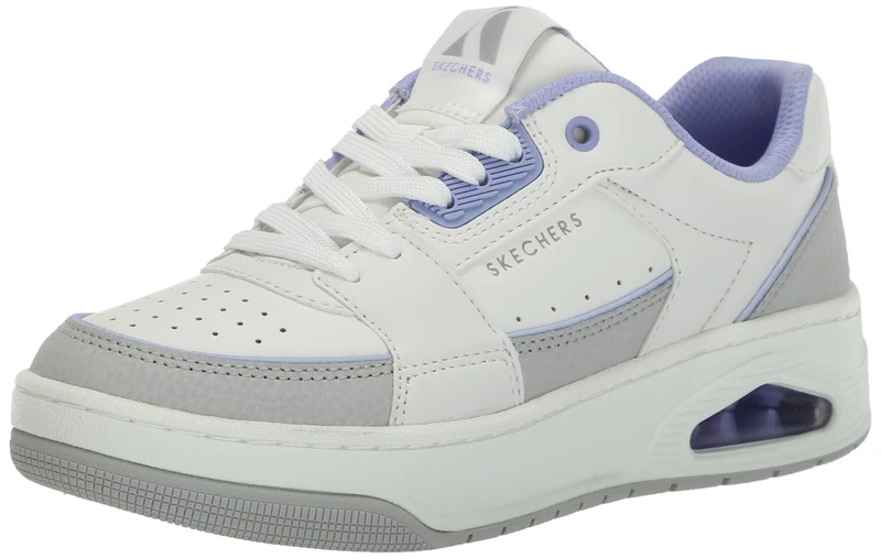 Skechers Women's Uno Court Courted Style Sneaker, White Leather/Lav Duraleather Trim, 2 UK