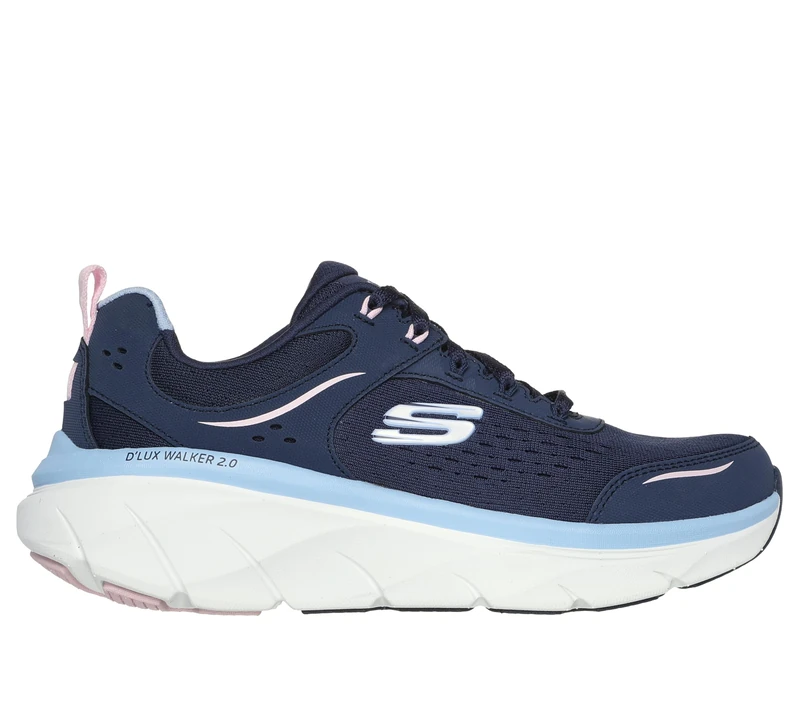 Skechers Women's D'Lux Walker 2.0 Daisy Doll Sneaker, Navy Leather/Mesh/Pink & Blue Trim, 3.5 UK