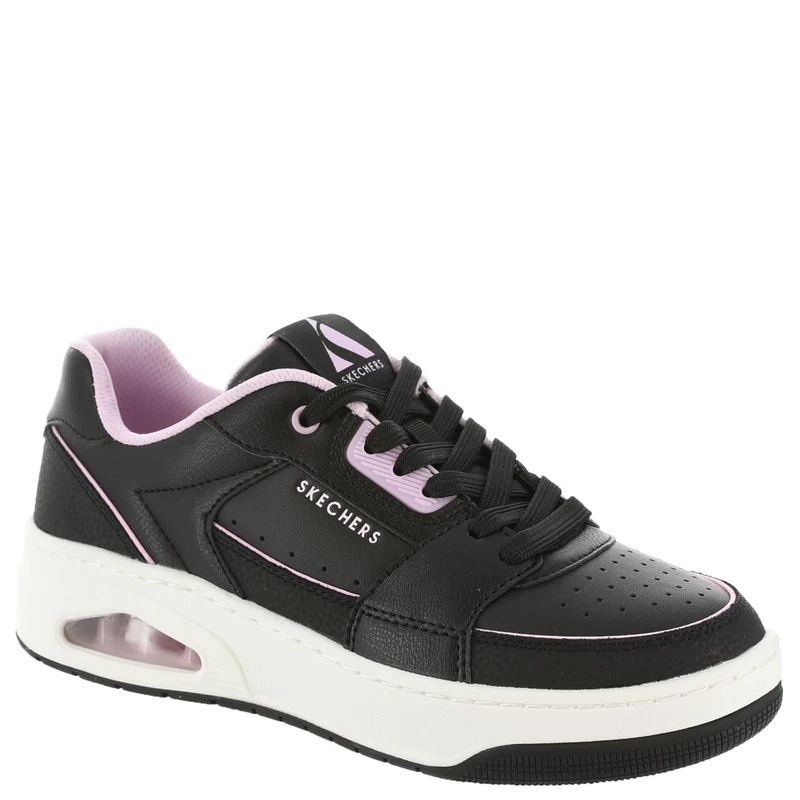 Skechers Women's Uno Court Courted Style Sneaker, Black Leather/Pink Duraleather Trim, 4.5 UK
