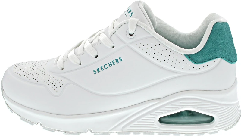 Skechers Women's Uno Pop Back Sneaker, White Durabuck/Mint Suede Trim, 5.5 UK