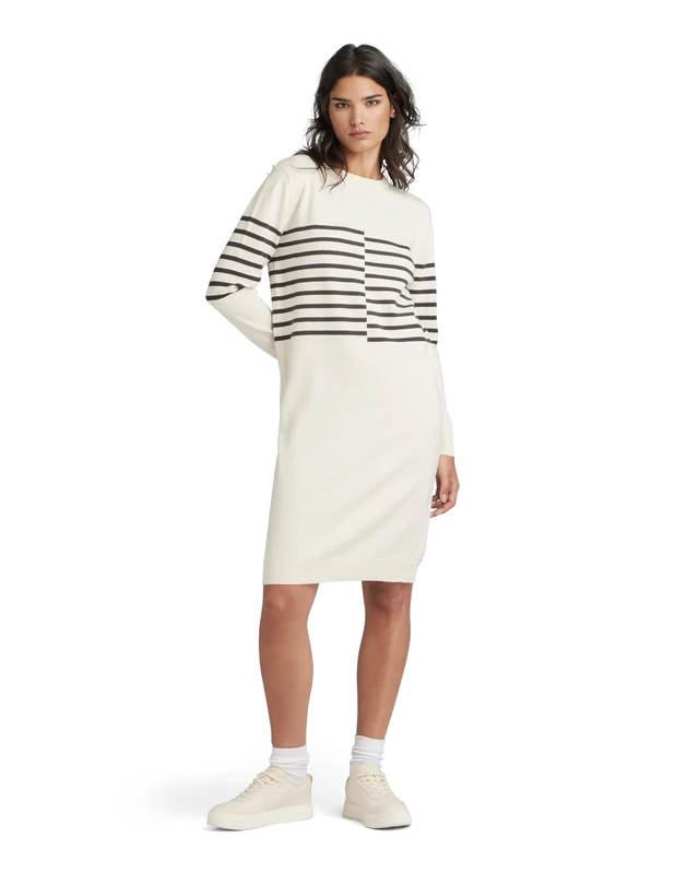 G-Star Women's Broken Stripe Knitted Dress , Beige/khaki (antique white D24515-D563-G286), M