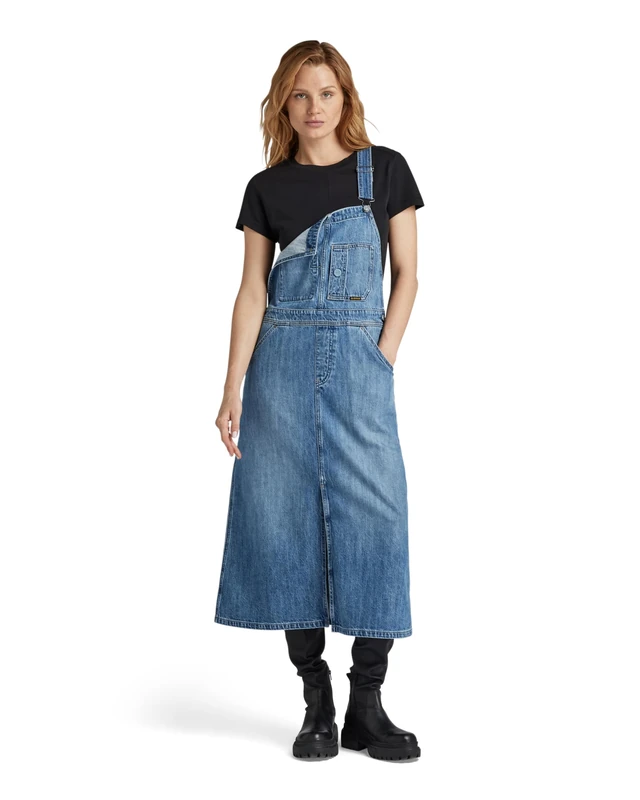 G-Star Women's Midi Dungaree Dress, Blue (faded cliffside blue D24351-D536-G326), S