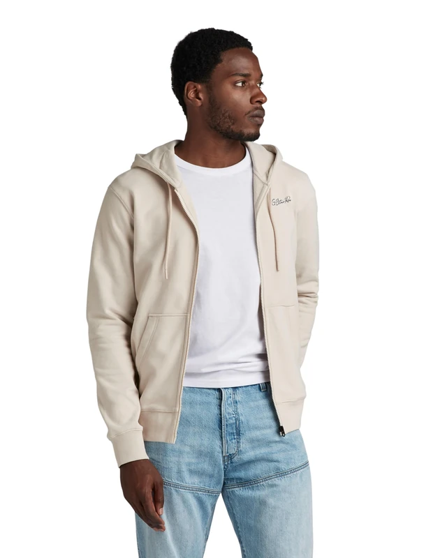 G-Star Men's Back Graphic Zip Through Hooded Sweater, Beige/khaki (whitebait D24769-D562-1603), XS