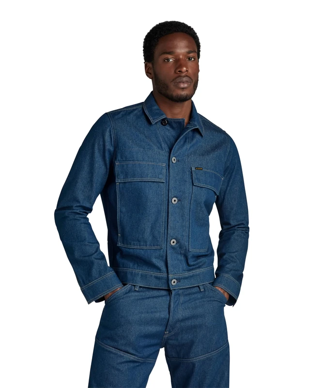 G-Star Men's Utility Flap Pocket Jacket 2.0, Blue (raw denim D24762-D547-001), XL