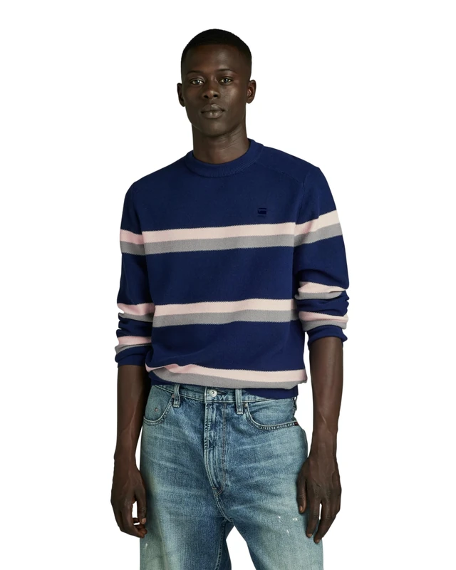 G-Star Men's Stripe Knitted Sweater, Blue (imperial blue D24378-D563-1305), XS