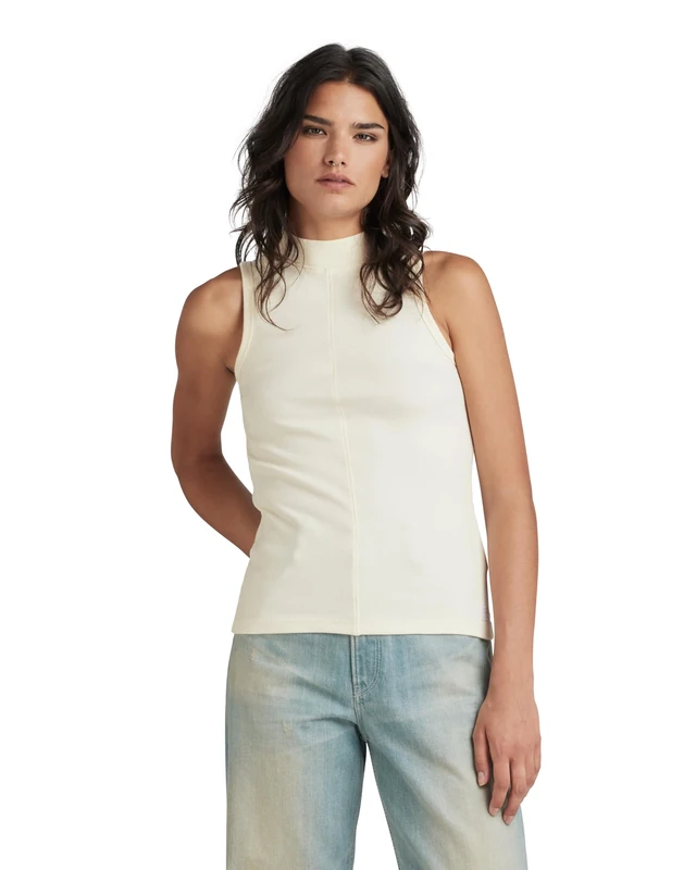 G-Star Women's Open Back Mock Slim Top, Beige/khaki (antique white D24502-D595-G286), M
