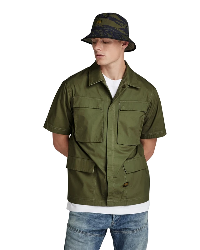 G-Star Men's R-3N Slim Overshirt Allover, Green (shadow olive D24290-D387-B230), L