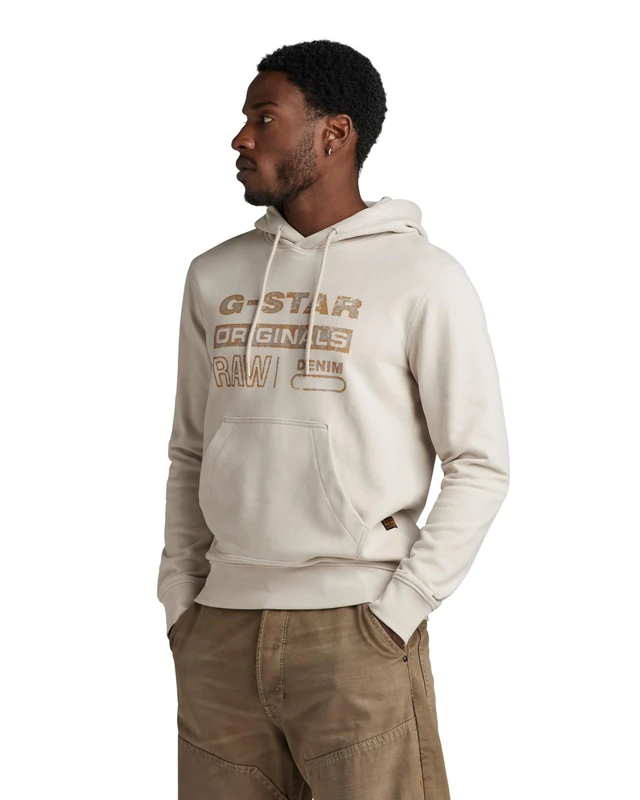 G-Star Men's Distressed Originals Hooded Sweater, Beige/khaki (whitebait D24414-D562-1603), XS