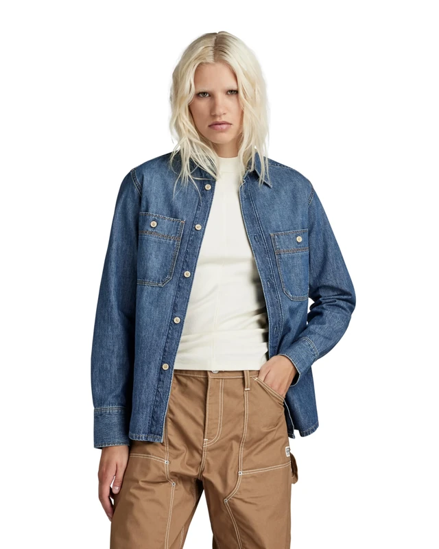 G-Star Women's Regular Denim Shirt , Blue (faded seasalt D24342-D539-G337), L