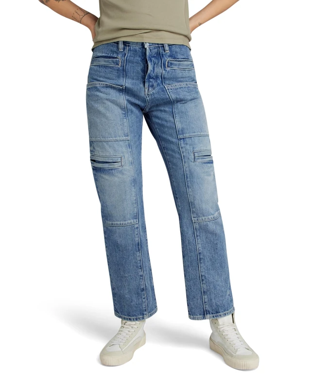 G-Star Women's Viktoria Utility High Straight Jeans, Blue (faded denali blue destroyed D24566-D499-G565), 25W / 28L