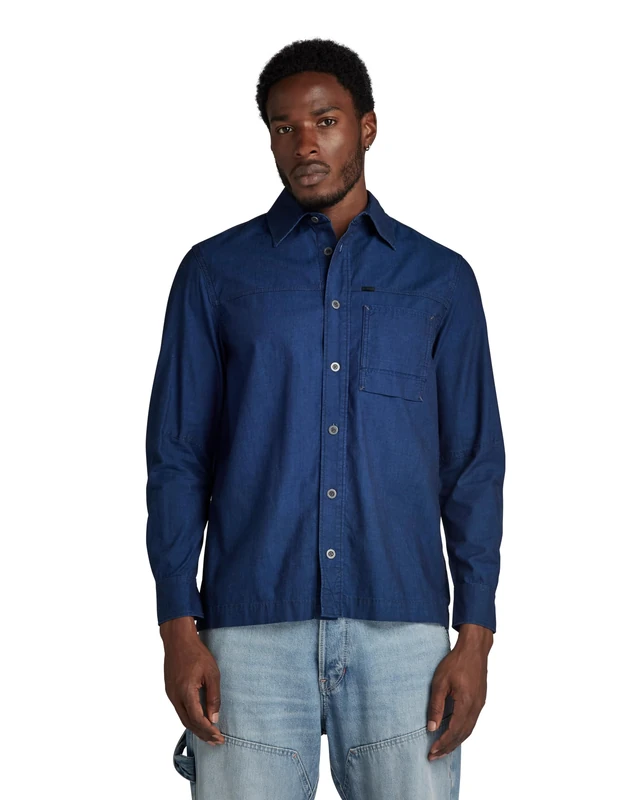 G-Star Men's 1-Pocket Regular Denim Shirt, Blue (rinsed D24764-D309-082), XL