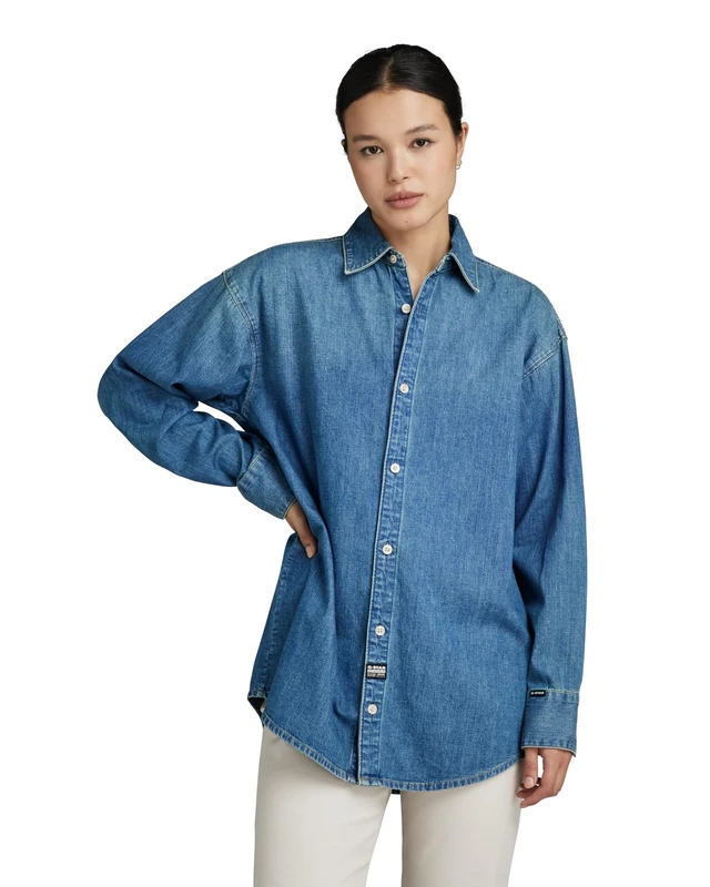 G-Star Women's Relaxed Denim Shirt Pocketless , Blue (faded cricket blue D24563-D252-D891), XS