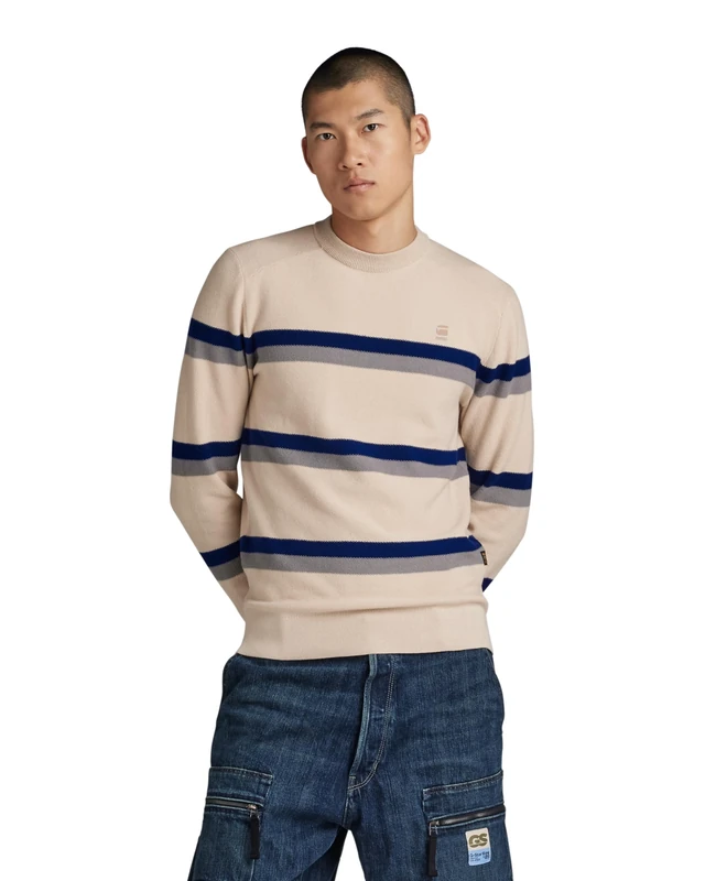 G-Star Men's Stripe Knitted Sweater, Beige/khaki (whitebait D24378-D563-1603), XL