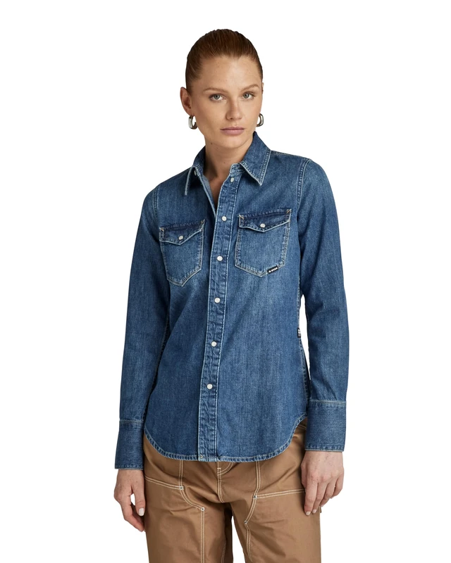 G-Star Women's Slim Western Shirt, Blue (faded noosa blue D24343-D252-G310), XS