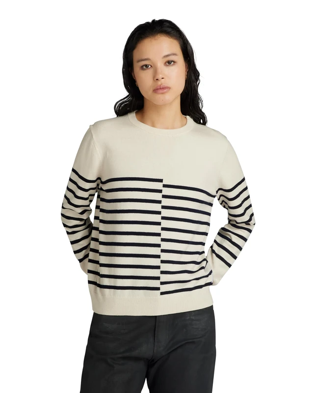 G-Star Women's Broken Stripe Jumper , Beige/khaki (antique white D24489-D563-G286), M