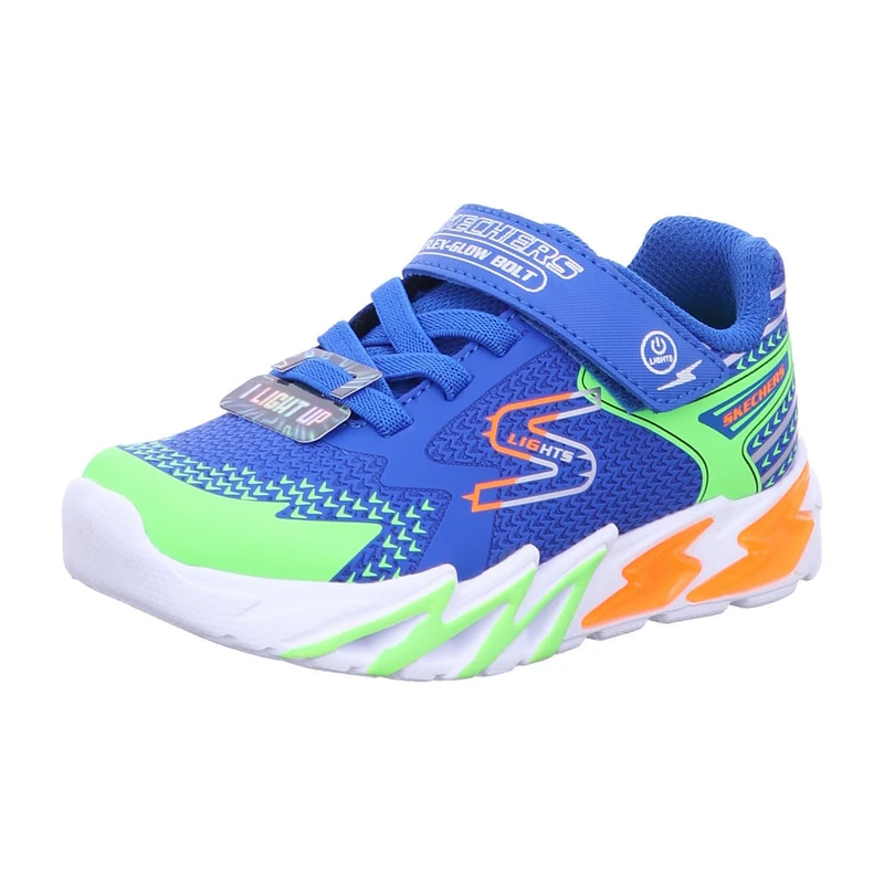 Skechers Boy's Flex-Glow Bolt Sneakers, Royal Synthetic/Textile/Lime, Orange, 2 UK Child