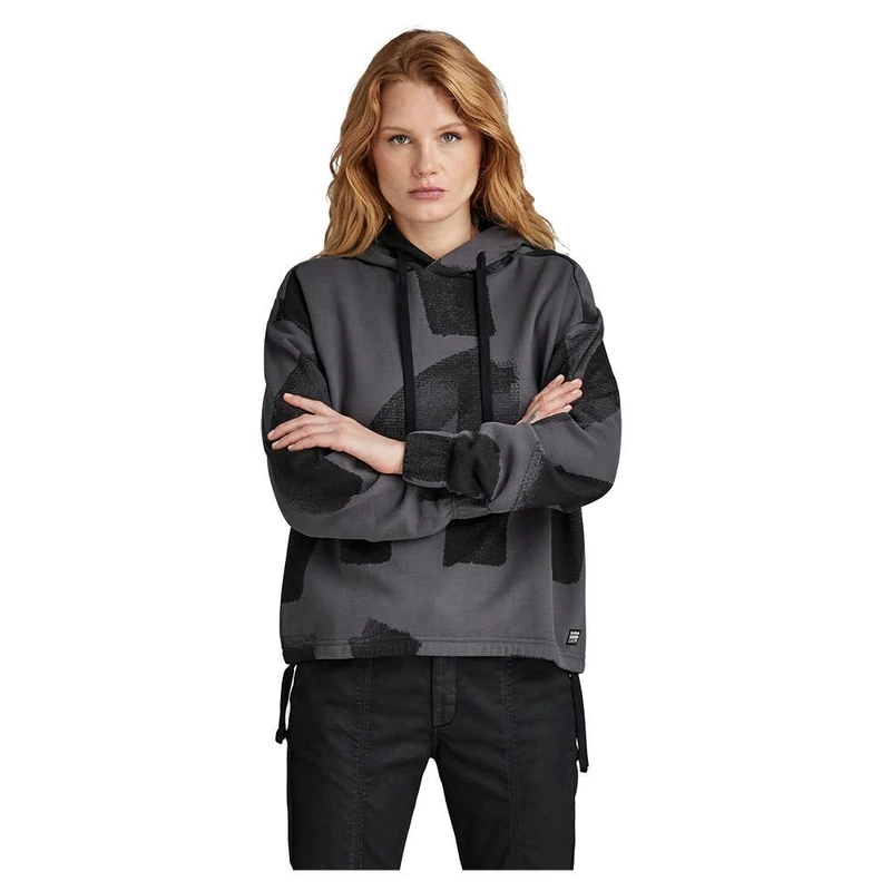 G-Star Women's Calligraphy Allover Loose Hooded Sweater , Multicolor (grey asphalt raw paint D24384-D589-G419), S