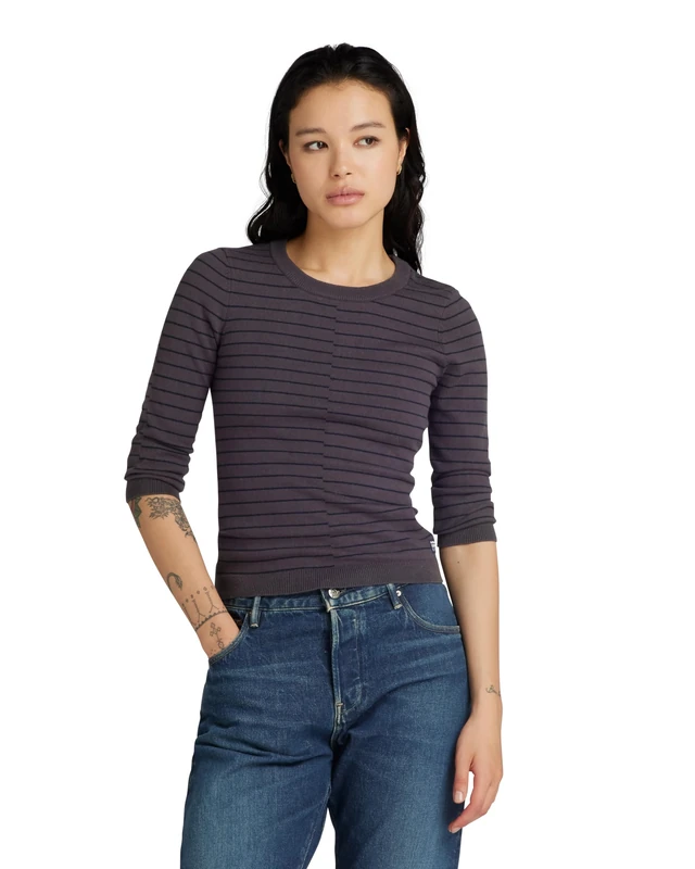 G-Star Women's Broken Stripe Lightweight Jumper , Multicolor (grey asphalt htr/salute stripe D24491-D563-G412), XL