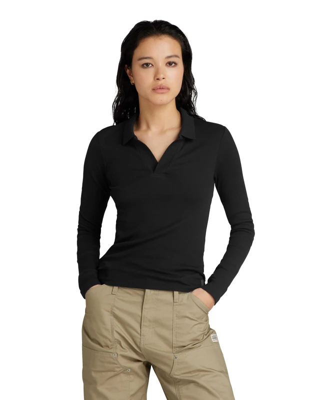 G-Star Women's Ribbed Slim Polo , Black (dk black D24513-D527-6484), L