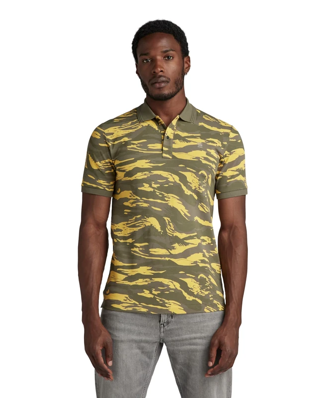 G-Star Men's Dunda Slim Allover Polo, Multicolor (dk lemon tiger camo D24359-C335-G394), L