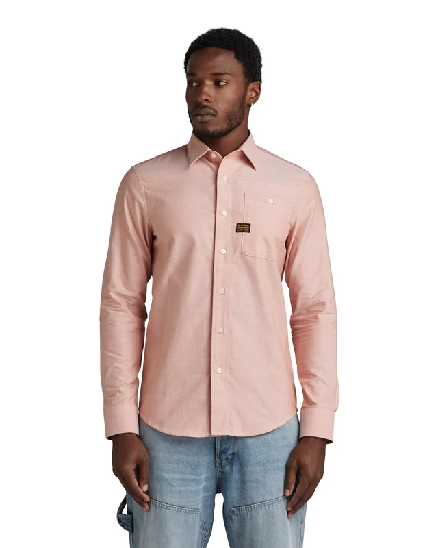 G-Star Men's Bristum 2.0 Slim Shirt , Multicolor (burned orange/white oxford D23553-7665-D140), XS