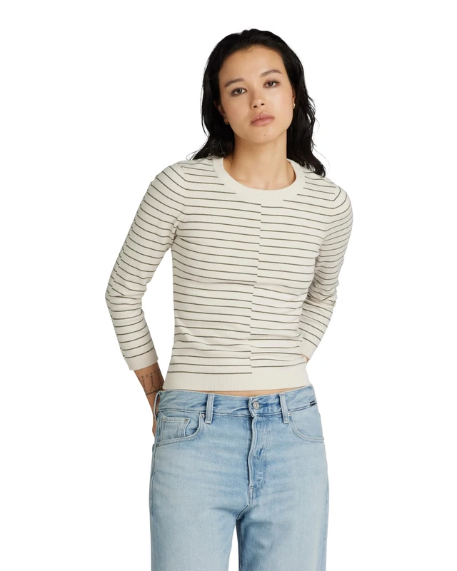 G-Star Women's Broken Stripe Lightweight Jumper , Multicolor (antique white htr/sage stripe D24491-D563-G417), S