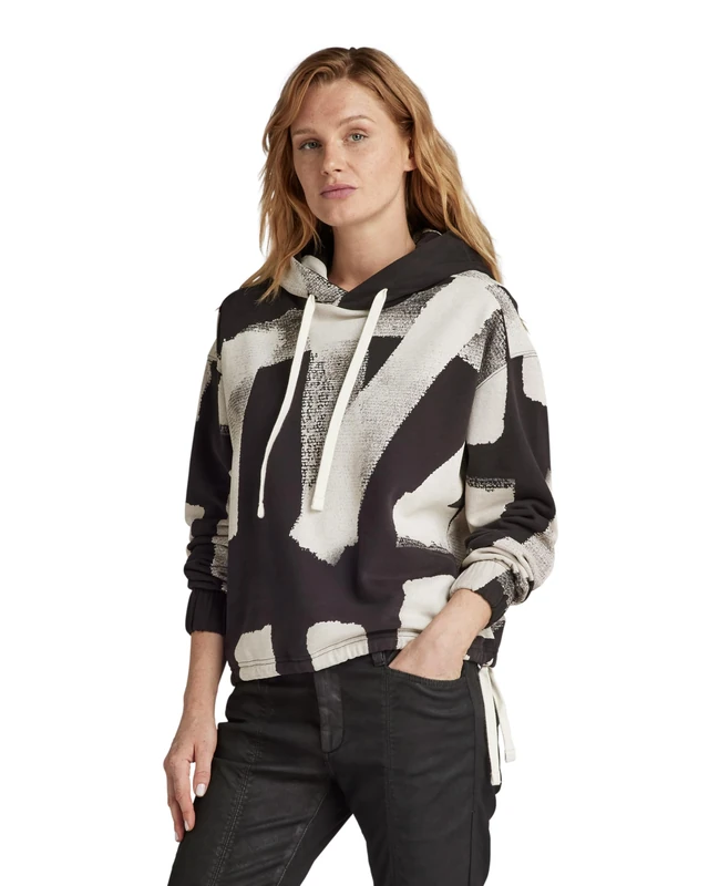 G-Star Women's Calligraphy Allover Loose Hooded Sweater , Multicolor (dk black raw paint D24384-D589-G421), S