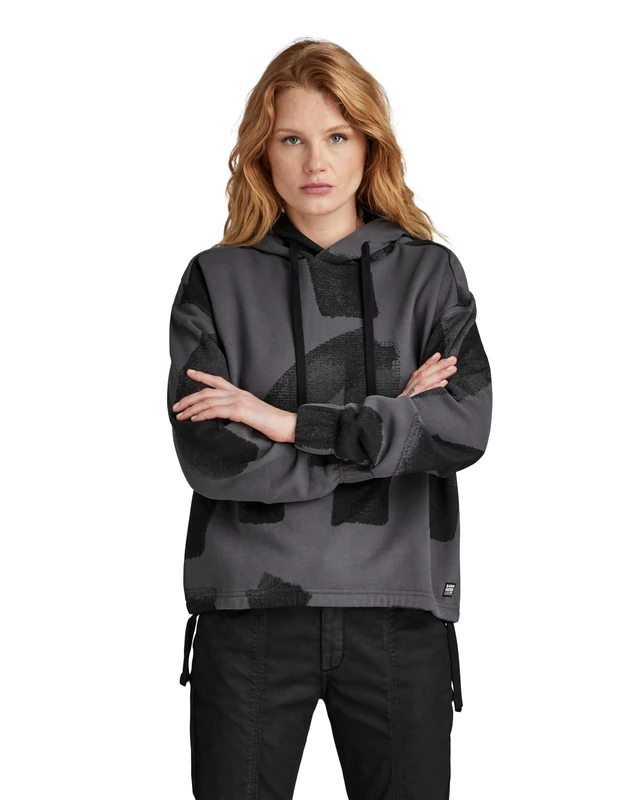 G-Star Women's Calligraphy Allover Loose Hooded Sweater , Multicolor (grey asphalt raw paint D24384-D589-G419), XS