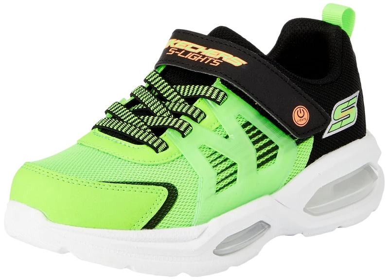 Skechers Boy's Prismatrons Sneakers, Lime Synthetic/Textile/Black & Orange Tri, 1 UK Child
