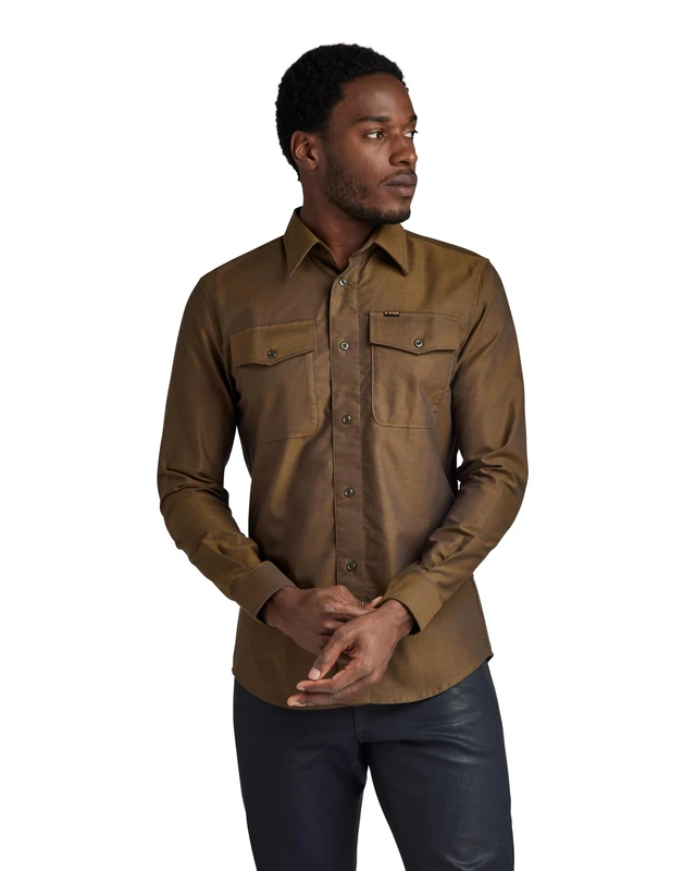 G-Star Men's Marine Slim Shirt, Multicolor (tobacco/imperial blue oxford D24963-7665-G295), XXL