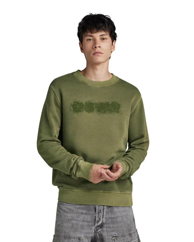 G-Star Men's Indigo Distressed Logo Sweater, Green (shadow olive gd D24410-D575-D033), XL