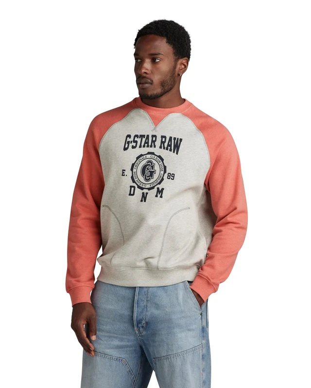 G-Star Men's Collegic Raglan Loose Sweater, Multicolor (milk htr/finch htr D24417-D562-G398), XXL