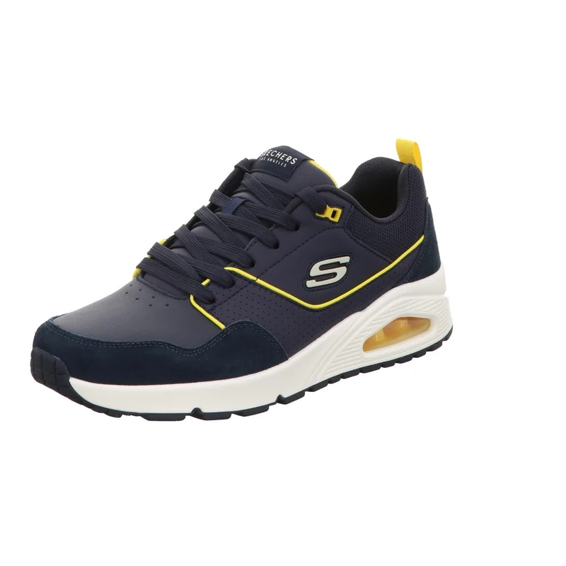 Skechers Men's Uno Retro One Sneaker, Navy Leather/Suede/Yellow Mesh, 6 UK