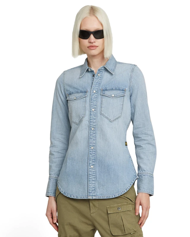 G-Star Women's Slim Western Shirt, Blue (sun faded blue mist D24343-D539-G342), XXL - Image 1