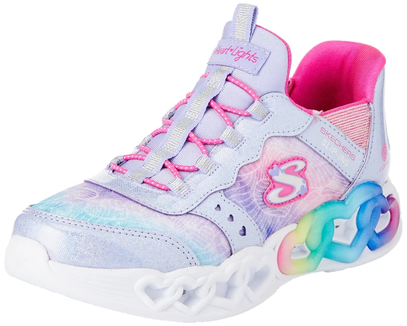 Skechers Girl's Infinite Heart Lights Eternal Shimmer Slip-in Trainers, Lavender Synthetic/Multi Trim, 11.5 UK Child