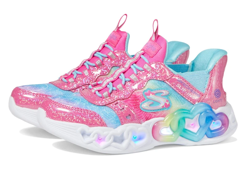 Skechers Girl's Infinite Heart Lights Eternal Shimmer Sneakers, Pink Synthetic/Multi Trim, 2.5 UK Child