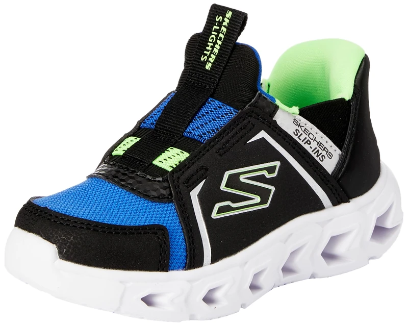 Skechers Baby Boy's Hypno-Flash 2.0 Brisk-Brights Sneakers, Black Synthetic/Textile/Blue, Lime & Silv, 5 UK Child