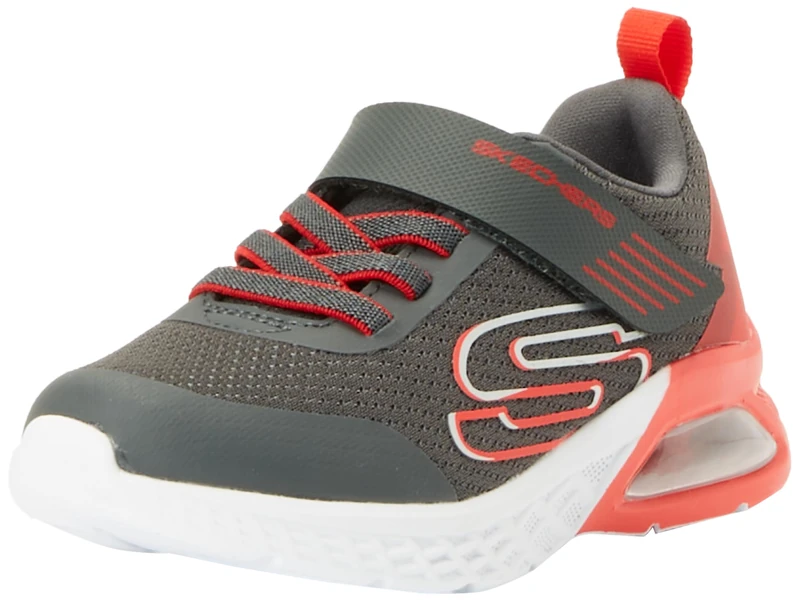 Skechers Boy's Microspec Max Ii Vodrox Sneakers, Charcoal Textile Synthetic Red Trim, 10 UK Child