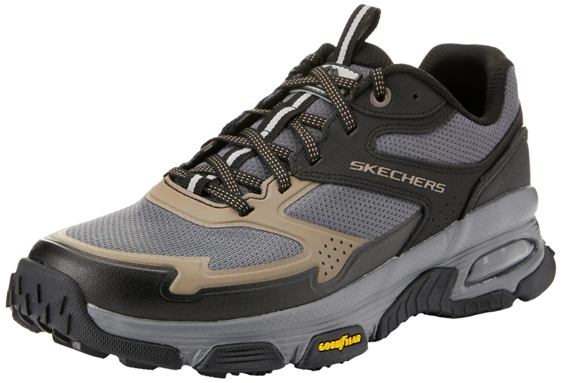 Skechers Men's Skech-Air Envoy Sleek Envoy Sneaker, Black Leather/Synthetic/Textile/Brown Trim, 9 UK