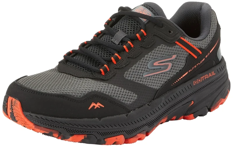 Skechers Men's Go Run Trail Altitude 2.0 Marble Rock 3.0 Trainers, Black and Orange Leather/Textile, 8.5 UK