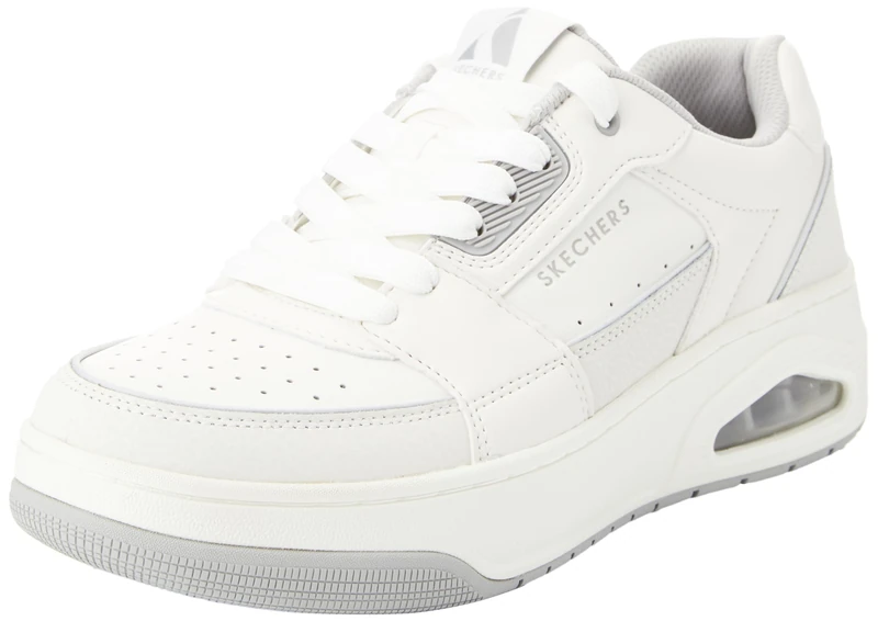 Skechers Men's Uno Court Low-Post Trainers, White Leather/Duraleather/Grey Trim, 6.5 UK