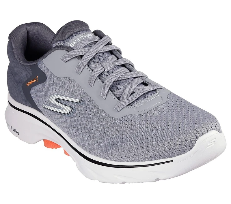 Skechers Mens Go Walk 7 Construct Trainers, Grey and Orange Textile Synthetic, 6 UK