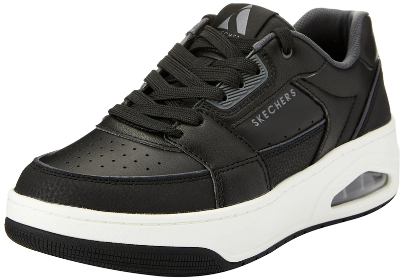 Skechers Men's Uno Court Low-Post Trainers, Black Leather/Duraleather/Charcoal Trim, 10 UK