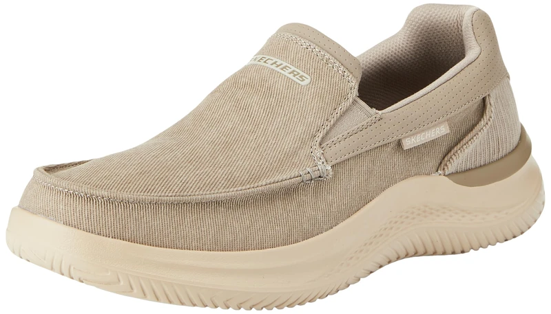 Skechers Men's Hasting Fielden Slip-On Sneakers, Taupe Canvas, 8 UK
