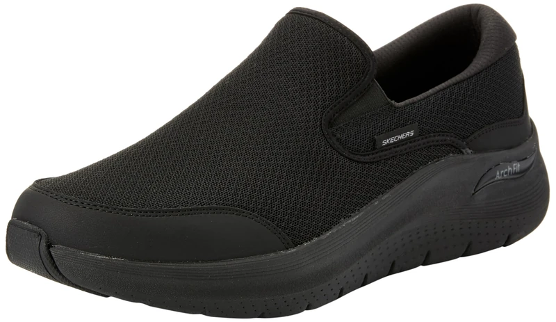 Skechers Men's Arch Fit 2.0 Vallo Slip-On Sneakers, Black Mesh/Leather, 7 UK