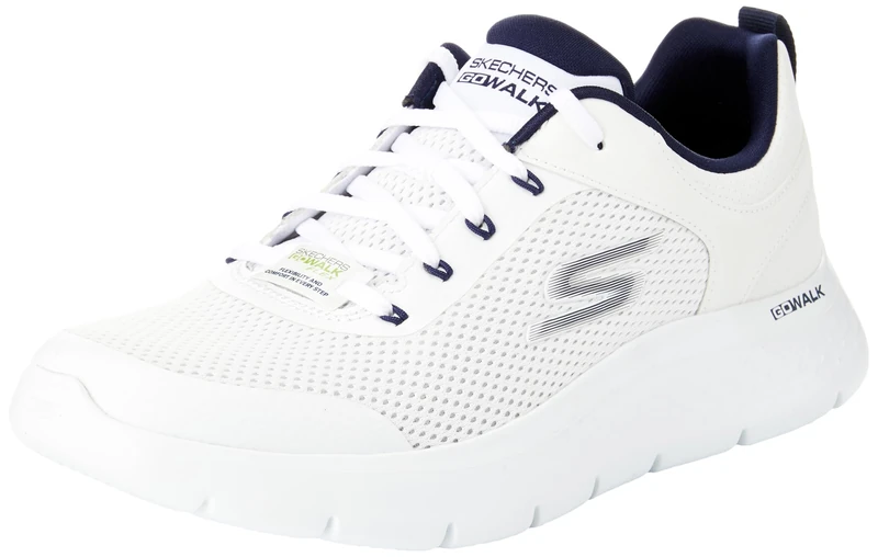 Skechers Men's Go Walk Flex Independent Sneaker, White and Navy Synthetic/Textile, 6 UK
